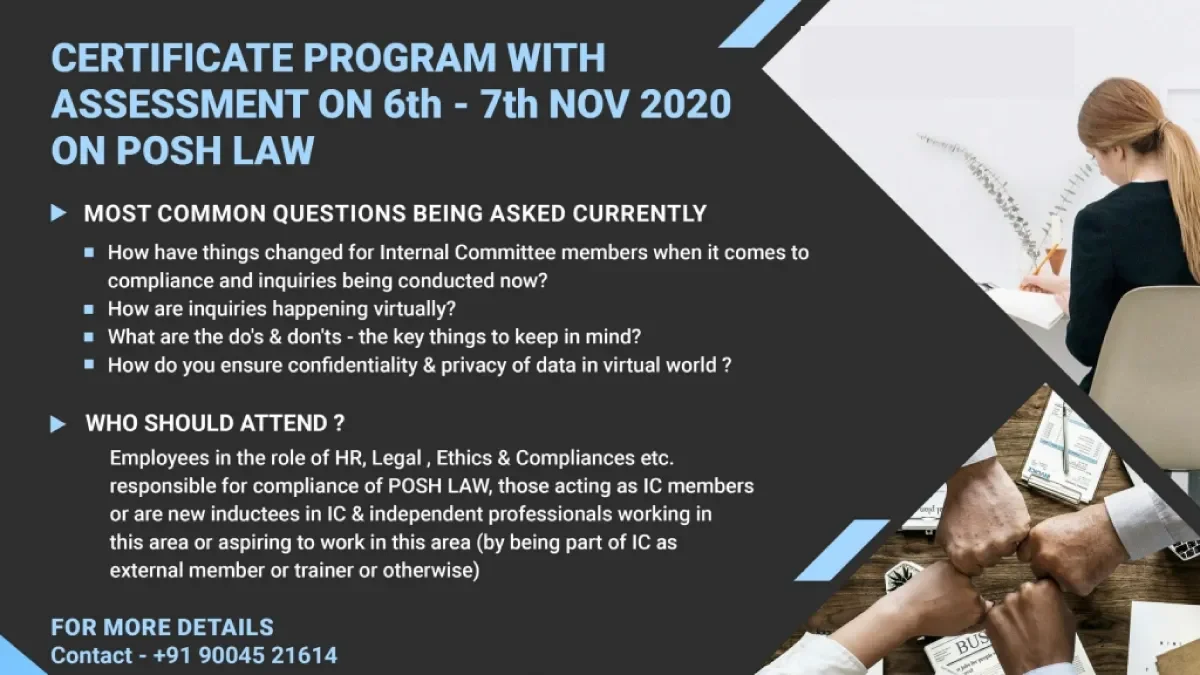 6 – 7 Nov 2020 – Certificate Workshop for Expertise on POSH
